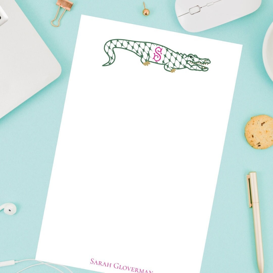 Custom Monogram Alligator Note Pad, Colorful Chic Gator Gift, Personalized Florida Graduation Gift, Custom Gift for Him, Personalized Gift