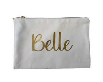 Foil Printed Custom Monogram Cosmetic Bag, Canvas Personalized Bridesmaid Gift, Gold Foil Bag