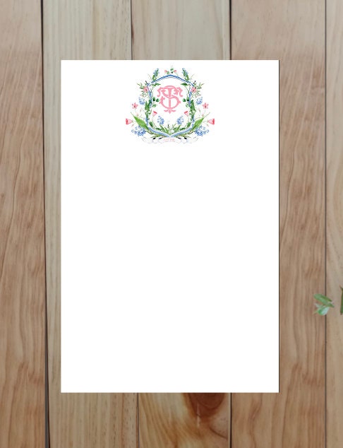 Floral Crest Monogram Note Pad 5.5 X 8.5 Monogram Notepad - Etsy