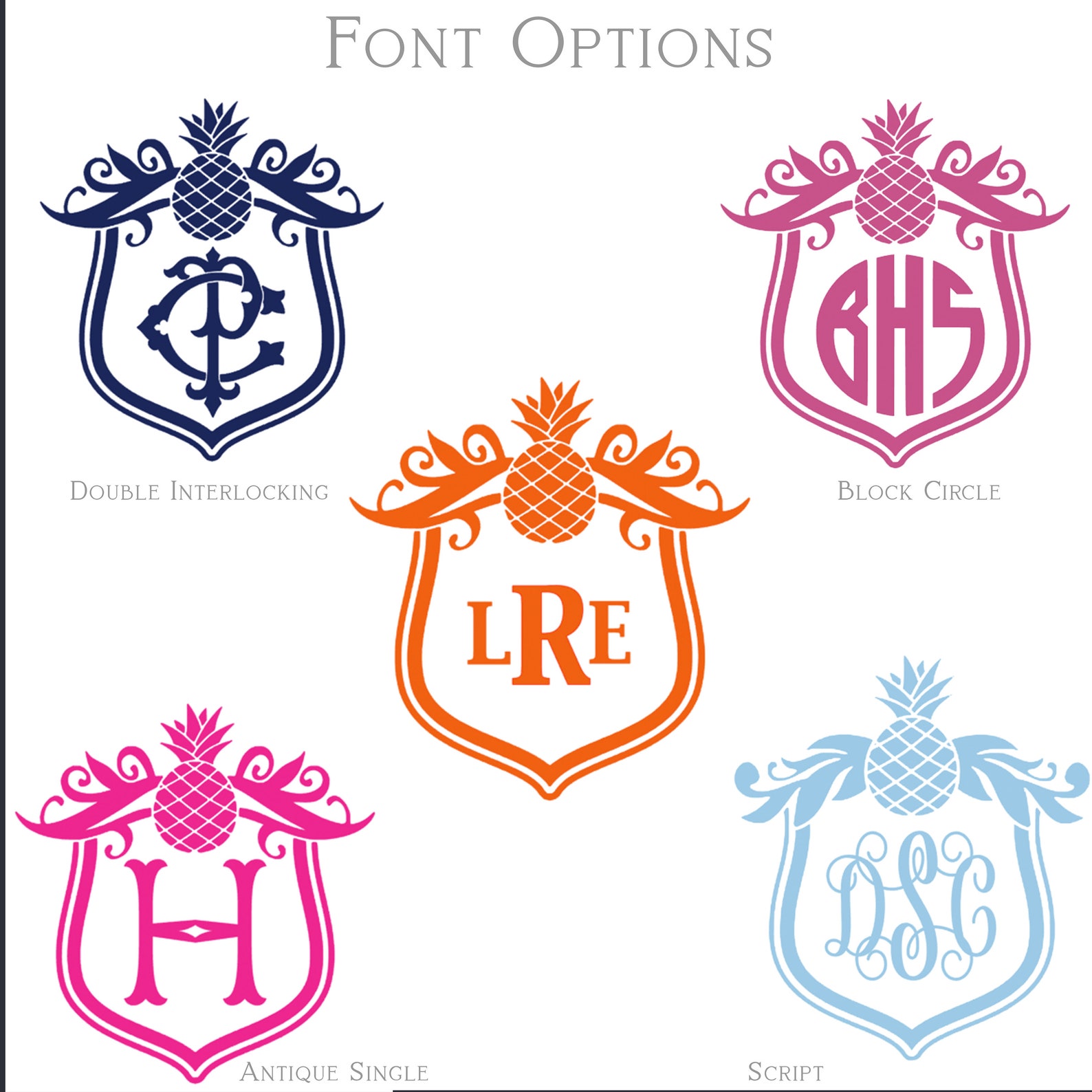 Pineapple Crest Monogram Vinyl Decal Sticker Custom Crest Etsy