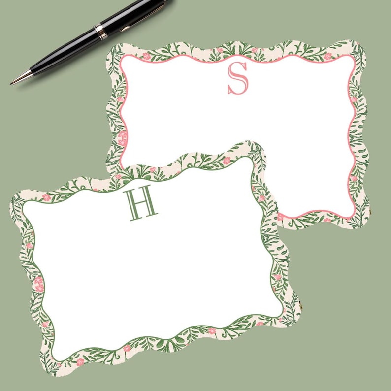 Personalized Pink & Green Floral Print Stationery Cards, Custom ...