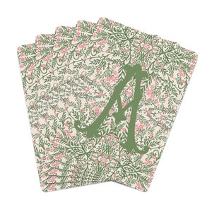 Monogram Playing Cards, Pink and Green Chinoiserie Deck of Cards, Personalized Cards, Stocking Stuffer, Custom Poker Cards