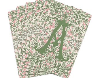 Monogram Playing Cards, Pink and Green Chinoiserie Deck of Cards, Personalized Cards, Stocking Stuffer, Custom Poker Cards