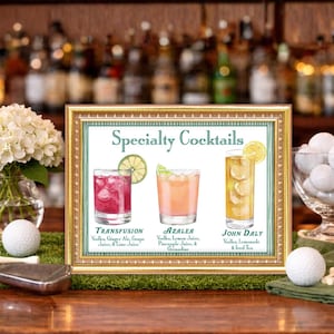 Masters-Inspired Golf Tournament Bar Sign | Customizable Golf Specialty Cocktail Menu | Golf Party Drink Menu | Transfusion Azalea John Daly