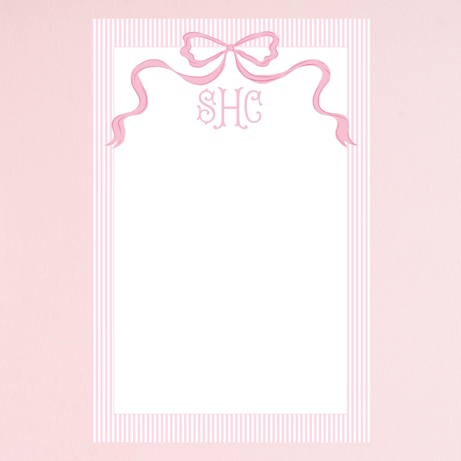 Pink Ribbon Monogram Note Pad, Custom Pink Bow Notepad, Coquette ...