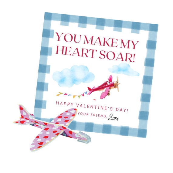 Airplane Valentine Card with Toy Toy Airplane Valentines Day Etsy