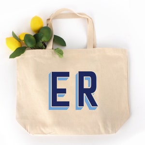 Custom Block Shadow Monogram Canvas Tote Bag, Monogram Shopping Bag, Market Tote, Monogram Canvas Bag, Christmas Gift