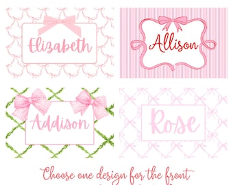 Mantel individual personalizado rosa y blanco, Grandmillenial laminado para colocar el nombre, regalo personalizado, mantel individual personalizado de doble cara, estilo chinoiserie