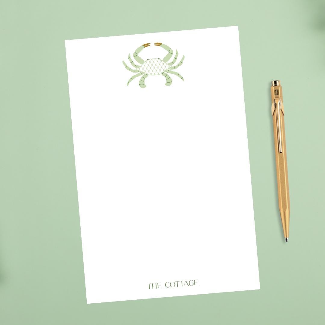 Monogram Crab Note Pad, Custom Color Personalized Post It, Custom Beach ...