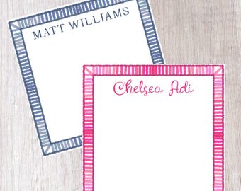 Personalized Watercolor Border Notepad | Classic Stripe Notepad | Custom Name or Reminder Pad | Preppy Desk & Gift Notepad