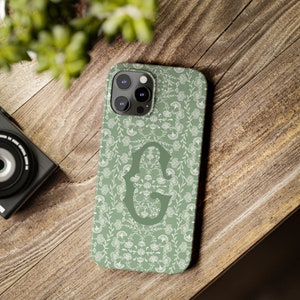 Green & White Floral Chinoiserie iPhone Case, Grandmillenial Personalized iPhone Case, Custom Monogram Case, iPhone 16 Case, iPhone 15 Case