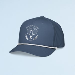 Custom Tennis Club Hat, Blue & White Rope Hat with Custom Tennis Club Crest Hat, Personalized Preppy Country Club Hat bild 3
