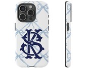 Blue and White Ribbon Bow Monogram Phone Case, Chinoiserie