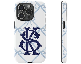 【韓国 BLUE PERCENT】Blond Black/White Ribbon iPhone case Blue and White Ribbon Bow Monogram Phone Case, Chinoiserie