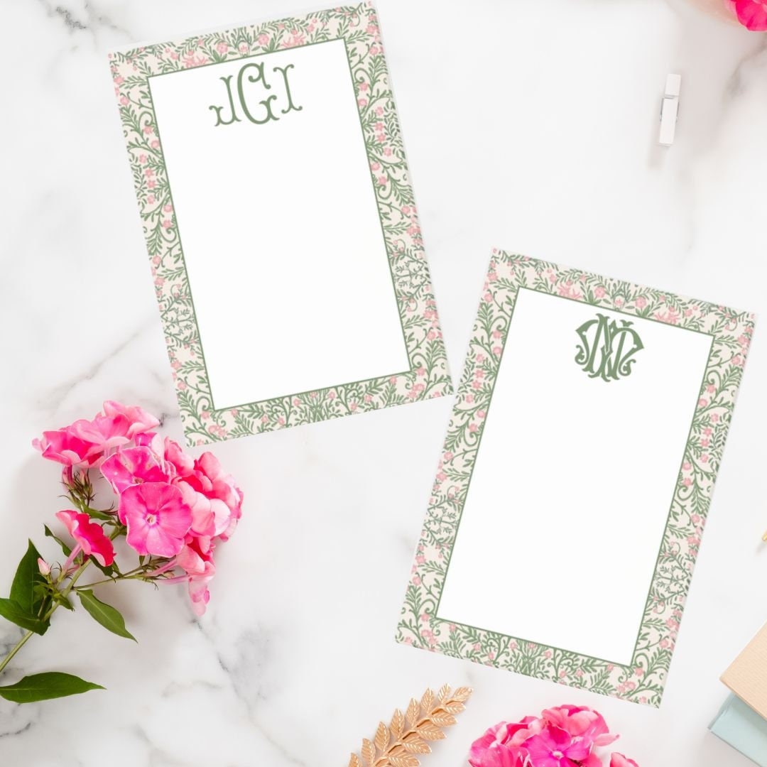 Pink and Green Floral Chinoiserie Monogram Post-it® Note Pads, 4x6 ...