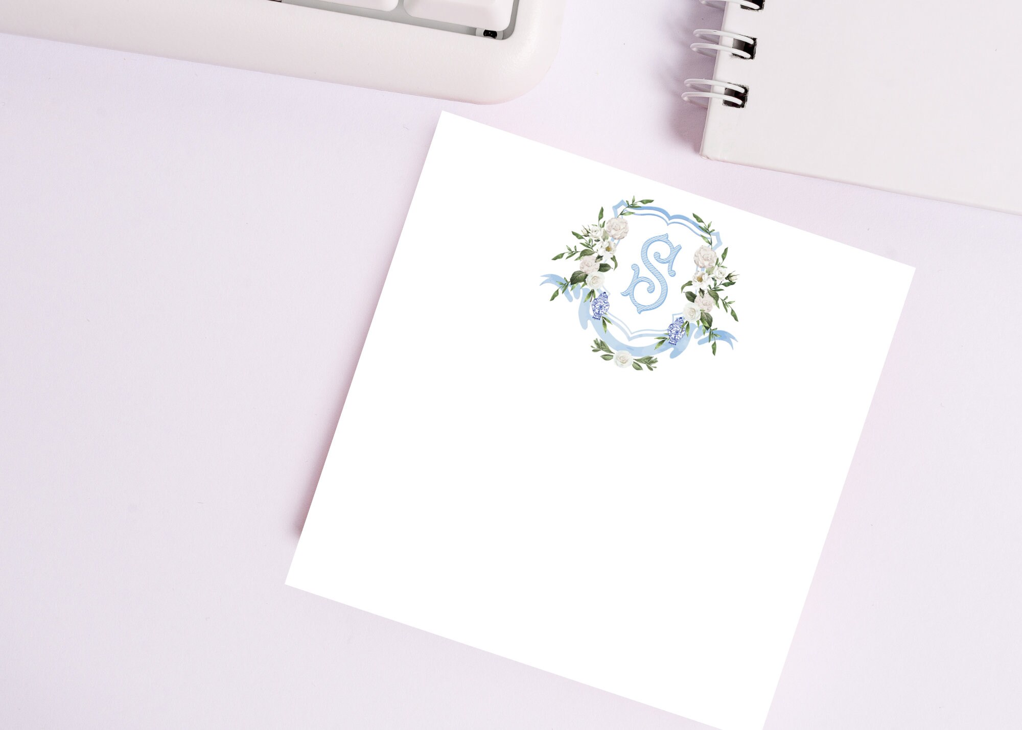 Ginger Notes Ginger Jar Crest Monogramed Note Pad, Chinoiserie Notepad, Blue and ...