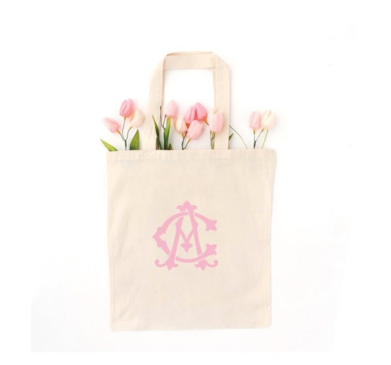 Custom Two Letter Initial Canvas Tote Bag Monogram Shopping 