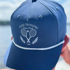 Custom Tennis Club Hat, Blue & White Rope Hat with Custom Tennis Club Crest Hat, Personalized Preppy Country Club Hat bild 1