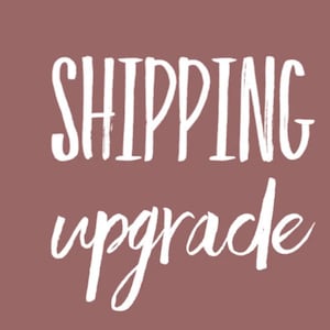 Peut inclure: Texte blanc sur fond brun qui dit "SHIPPING upgrade".