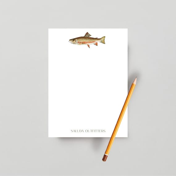 Brook Trout Custom Note Pad, 5.5 x 8.5 Monogram Fly Fishing Notepad, Personalized Gift, Custom Stationery, Father's Day Fish