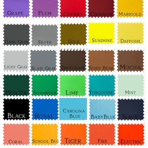 K&ouml;nnte beinhalten: Eine Farbpalette mit 36 verschiedenen Farbmustern. Jedes Muster ist mit einem Farbnamen beschriftet, wie z. B. Flieder, Pfingstrose, Kaugummi, Pink, Magenta, Traube, Pflaume, Kirsche, Rot, Ringelblume, Dunkelgrau, Silber, Gold, Sonnenschein, Narzisse, Hellgrau, Schiefergrau, Schokolade, Teddyb&auml;r, Mokka, J&auml;gergr&uuml;n, Kleeblatt, Limette, T&uuml;rkis, Minze, Schwarz, Royalblau, Carolina Blau, Babyblau, Marineblau, Koralle, Schulbus, Tiger, Feuer, Elektrisch, Tulpe, Rosa, Oliv und Pergament.