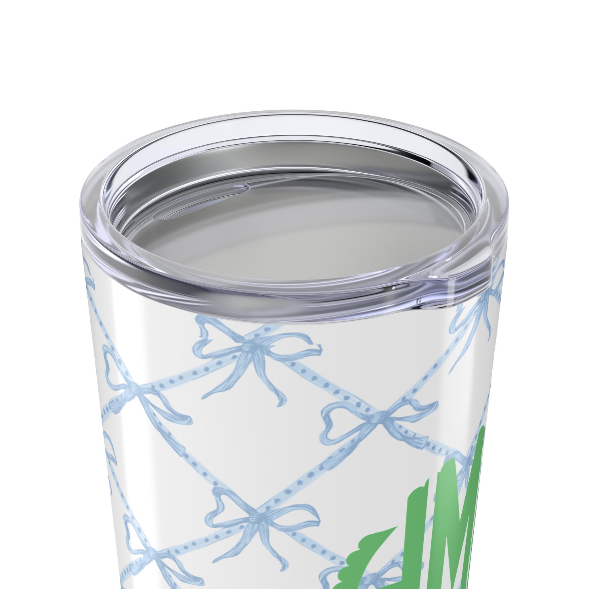 Blue Bow Monogram Stainless Steel Tumbler, Blue Ribbon Personalized ...