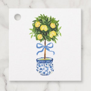 Lemon Ginger Jar Topiary Gift Tags, Blue and White Chinoiserie Gift Tags, Citrus Favor Tags, Blue and White Tags,
