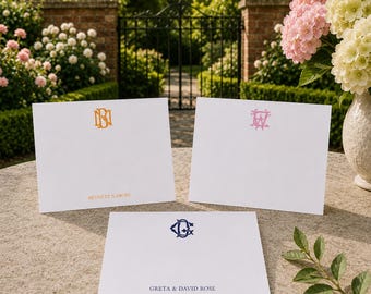 Custom 2 Letter Monogram Stationery | Personalized Flat Note Cards | Elegant  Couples Thank You Note Cards