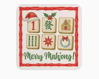 Merry Mahjong Red & Green Christmas Paper Coaster Set, Mahjong Holiday Party Drink Coaster, Grandmillenial Mahjong Decor, Hostess Gift