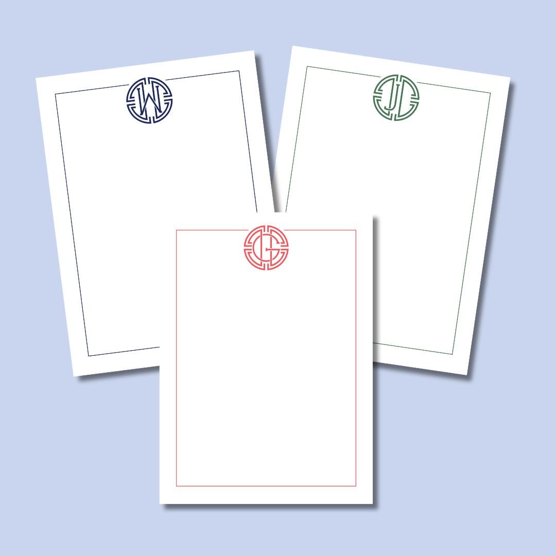 Single Letter Initial Stationery Cards, Medallion Monogram Note Cards ...