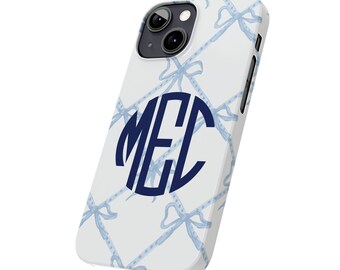【韓国 BLUE PERCENT】Logo Ribbon iPhone case + Strap set Blue and White Ribbon Bow Monogram Phone Case, Chinoiserie