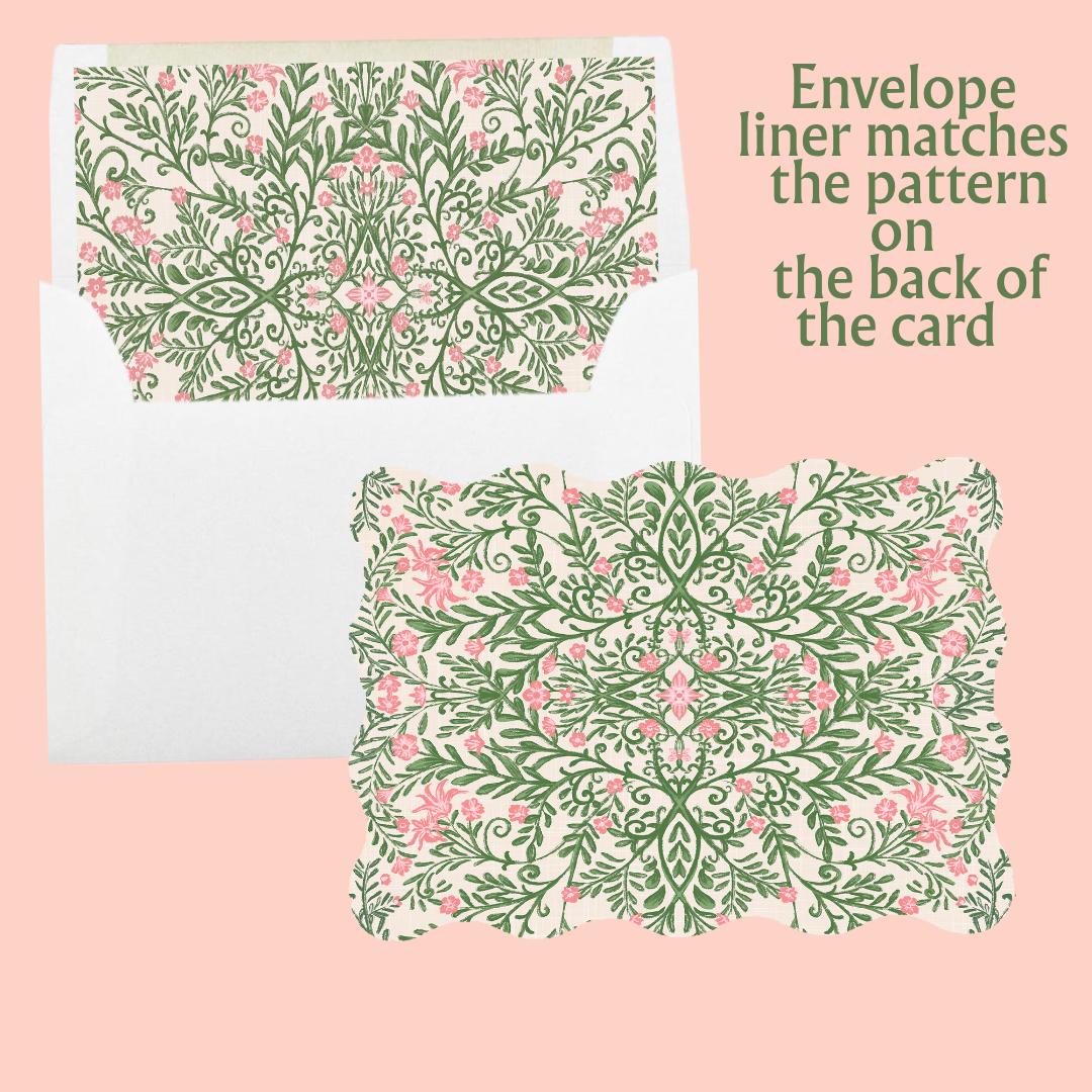 Personalized Pink & Green Floral Print Stationery Cards, Custom ...