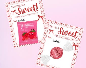 Pink & Red Bow Valentine Cards, Sweet Coquette Class Valentine, Cute Ribbon Valentine Card, School Digital Download, Easy DIY Valentine Card