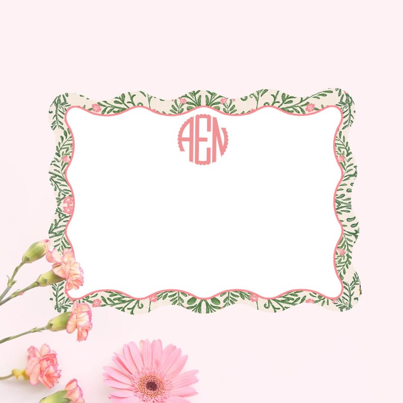 Personalized Pink & Green Floral Print Stationery Cards | Custom ...
