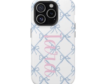 【韓国 BLUE PERCENT】Logo Ribbon iPhone case + Strap set Blue and White Ribbon Bow Monogram Phone Case, Chinoiserie