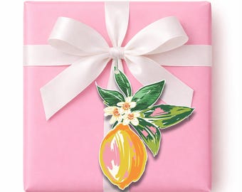 Etiqueta de regalo troquelada con diseño de flor de limón / Etiqueta colgante con diseño de limón / Etiqueta de regalo personalizada