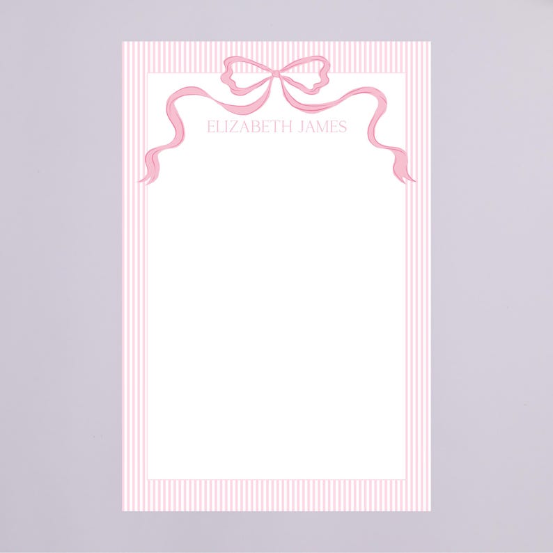 Pink Ribbon Monogram Note Pad, Custom Pink Bow Notepad, Coquette ...