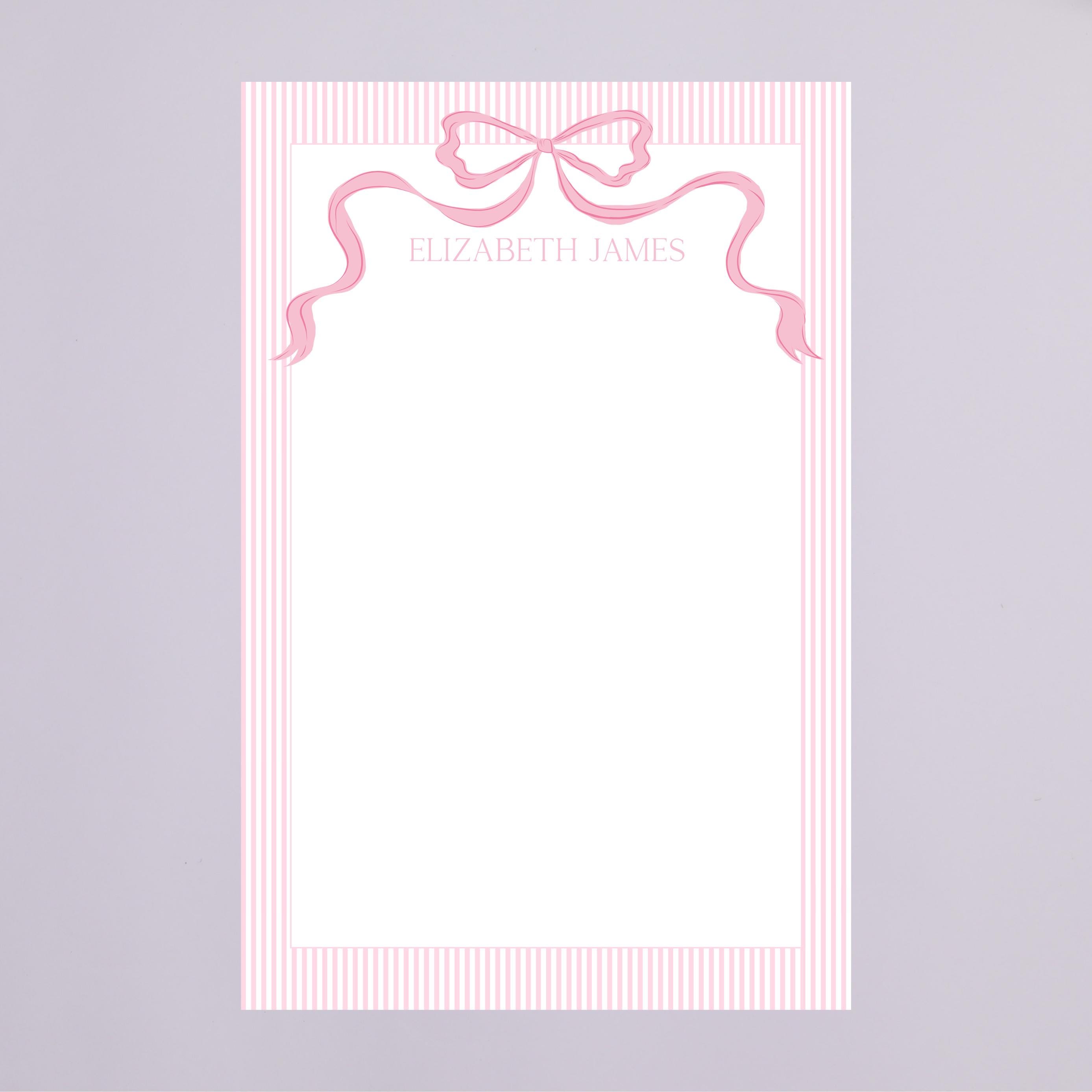 Pink Ribbon Monogram Note Pad, Custom Pink Bow Notepad, Coquette ...
