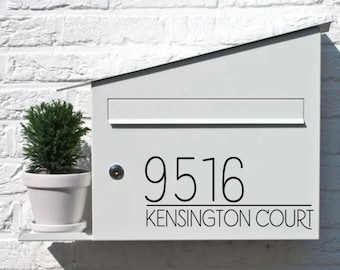 Custom Mailbox Number with Street Address Name Decal, Modern Address Number Decal, Personalized Mailbox Numbers and Name