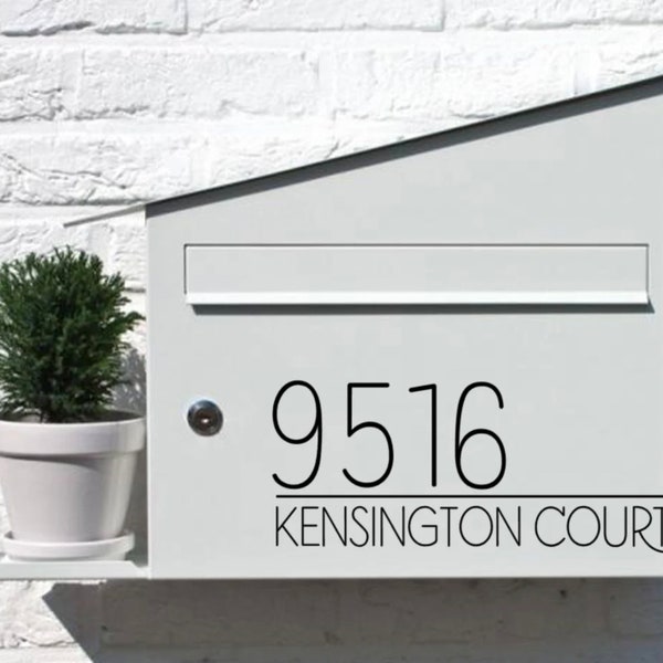 Custom Mailbox Number with Street Address Name Decal, Modern Address Number Decal, Personalized Mailbox Numbers and Name