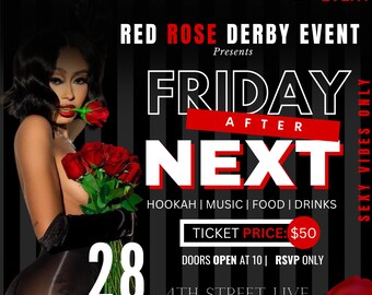 Editable Club DJ Party Flyer: Red Rose Derby Event Canva Template