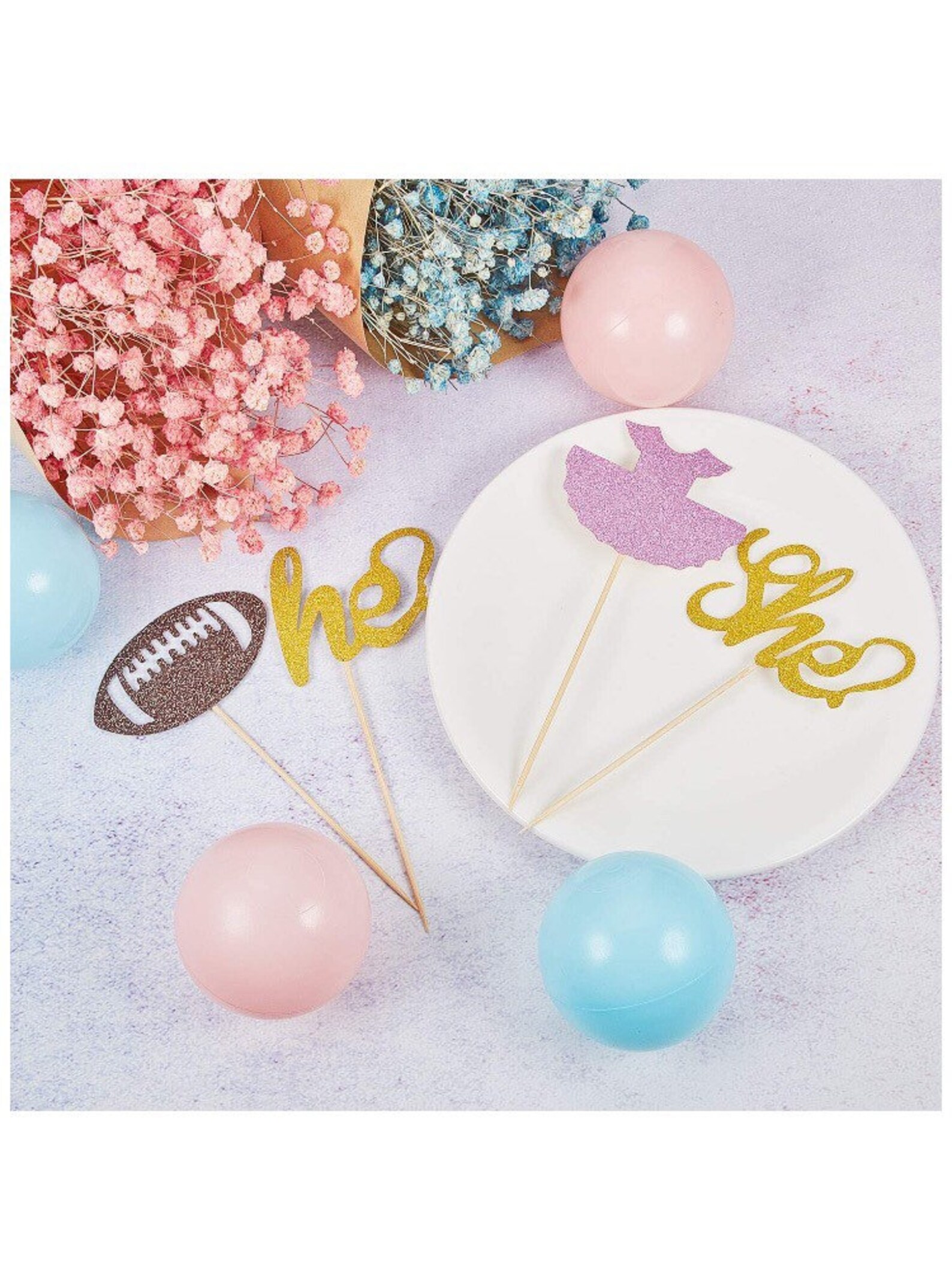 48 Pieces Gender Reveal Cupcake Toppers Tutu Football Cupcake Etsy