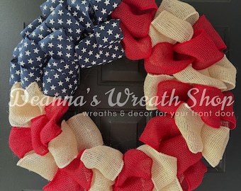 American Flag Wreath | Patriotic Wreath | Americana Wreath | Independence Day Wreath | Red White and Blue | Memorial Day Wreath | Veteran’s