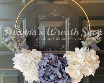 Blue & Ivory Hydrangea Hoop Wreath