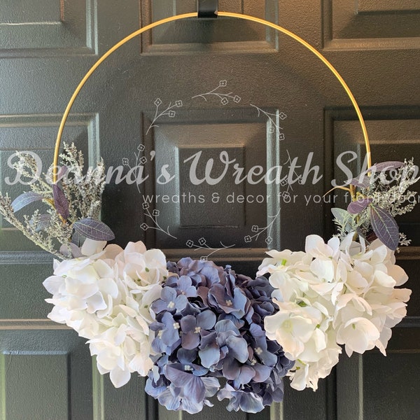 Blue & Ivory Hydrangea Hoop Wreath