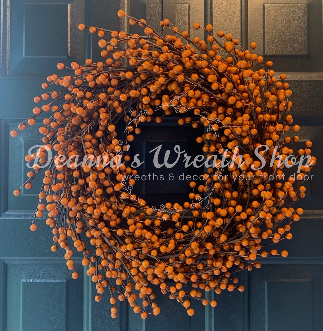 Orange Berry Wreath | Fall Wreath | Elegant Fall Wreath | Halloween ...