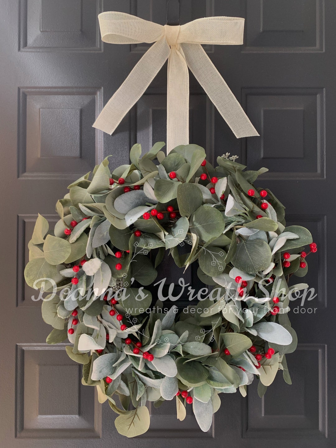 Eucalyptus, Lamb’s Ear and Red Berry Wreath | Christmas Wreath ...