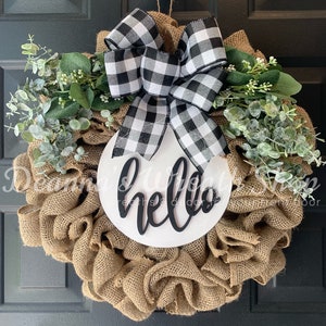 Front Door Decor | Hello | Hello Door Hanger | Wreath | Year Round Wreath | Front Door Wreath | Housewarming Gift
