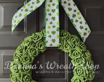St. Patrick’s Day Wreath | St. Patty’s Day Wreath | Green Rose Wreath | Green Shamrock Wreath | Irish Wreath | Green Floral Wreath