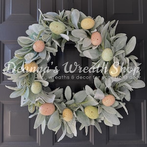 Easter Wreath | Easter Egg Wreath | Spring Wreath | Easter Lamb’s Ear Wreath